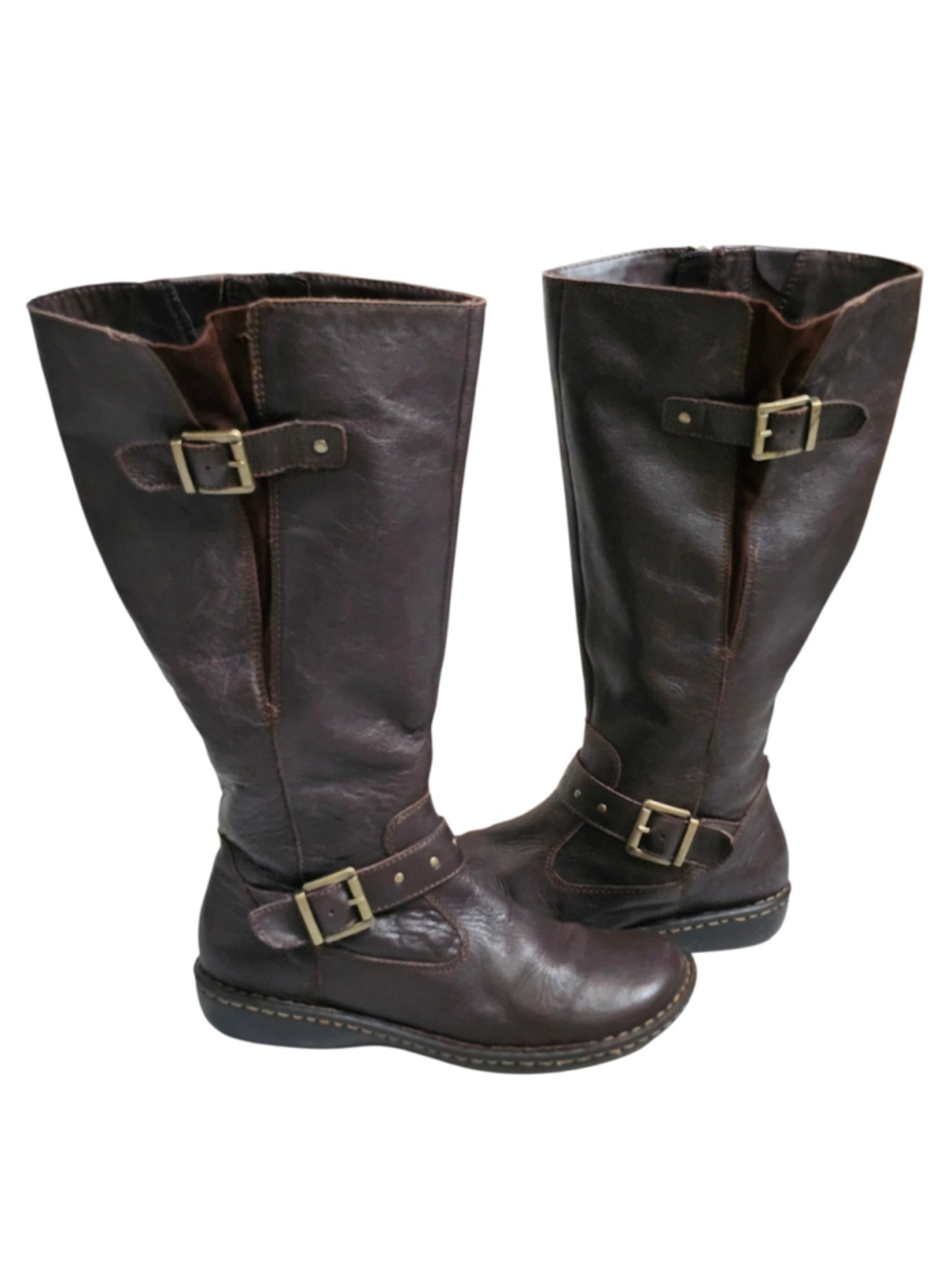 BOC Born Concept Womens 8.5M Wide Calf Brown Genuine Leather Knee High Boots
